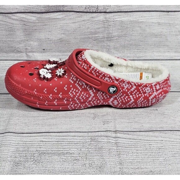 Crocs Classic Lined Holiday Charm Clog Red White Men's Size 10/ Women's 12 - Picture 4 of 5